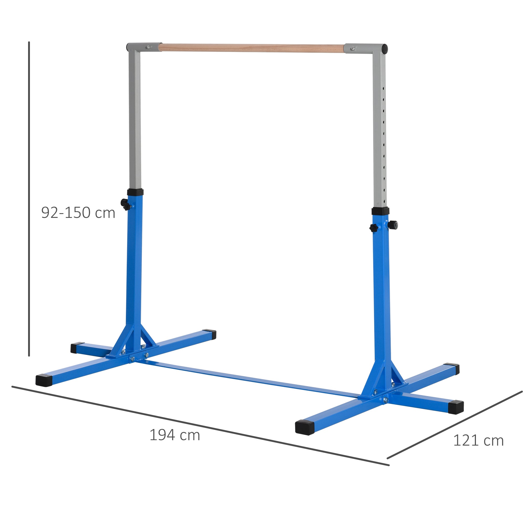 HOMCOM Height Adjustable Gymnastics Horizontal Bar for Kids, Children Junior Kip High Bar Fitness, Blue 
