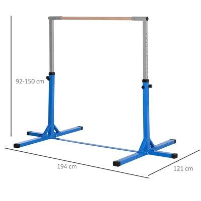 HOMCOM Height Adjustable Gymnastics Horizontal Bar for Kids, Children Junior Kip High Bar Fitness, Blue 