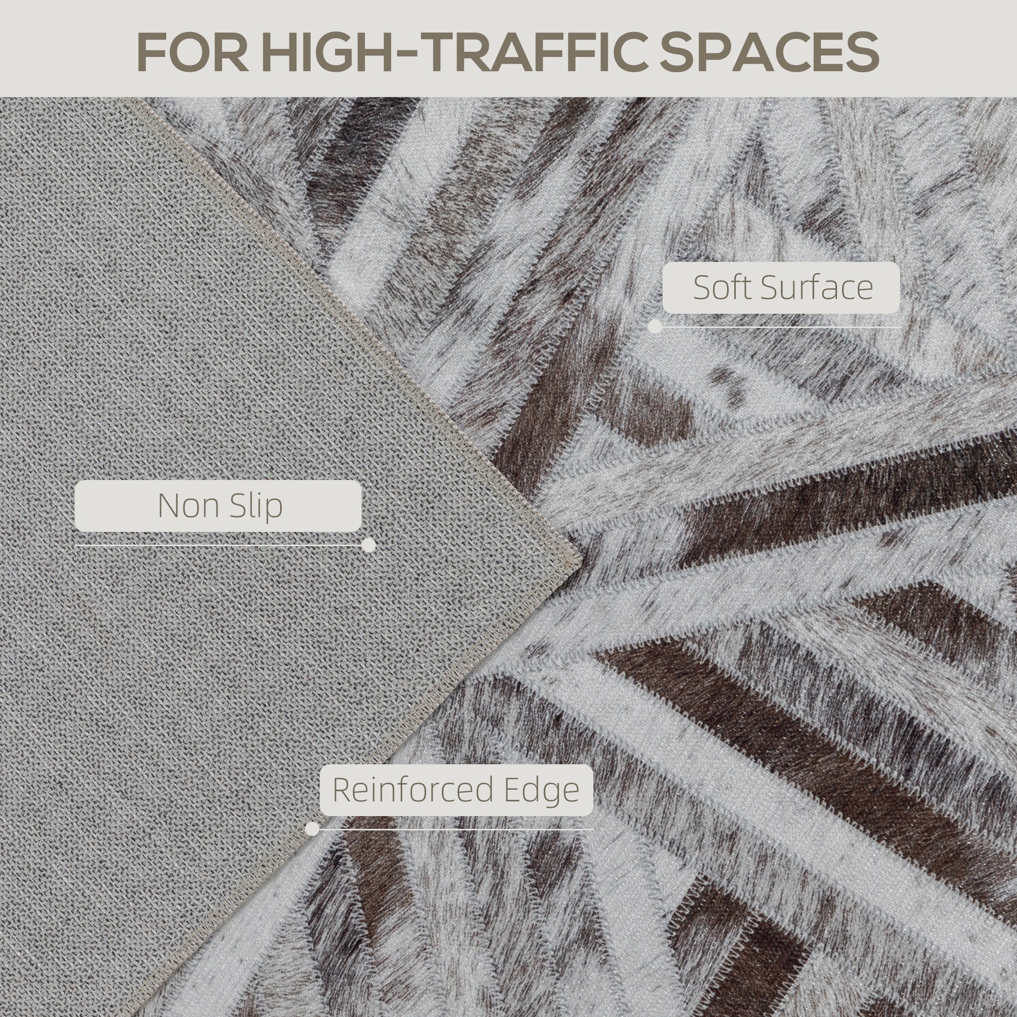 HOMCOM Modern Area Rug, Triangle Pattern Non-Slip Washable Rug, Chenille Floor Carpet for Living Room, Bedroom, Dining Room, Home Office, 170 x 120 cm, Brown