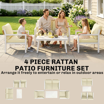 Outsunny 4 Seater Rattan Garden Furniture Set with 2 Armchairs, Loveseat, Coffee Table, Garden Sofa Set with Cushions, Brown 