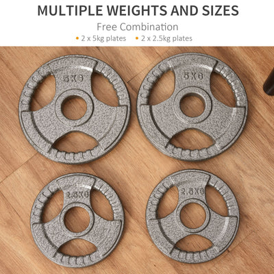 HOMCOM Set of 4 Weight Plate for 2"/5cm hole Dumbbell Handle Bar 15kg Dumbbell Plates Barbell Weight 2 x 5kg, 2 x 2.5kg 