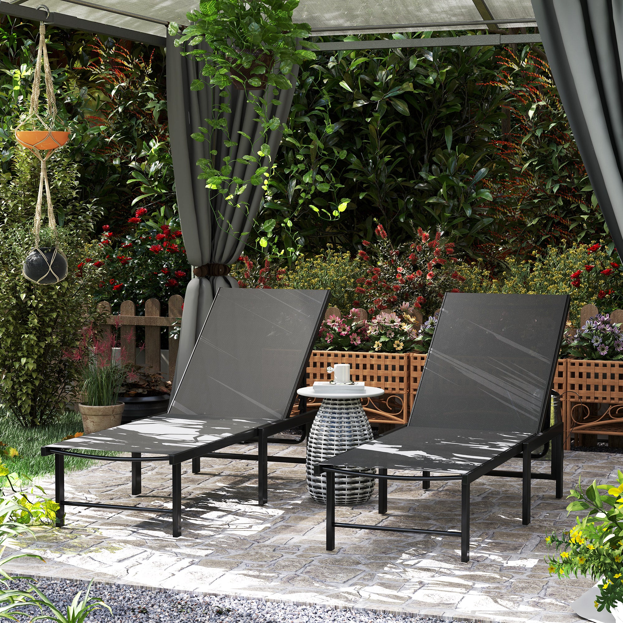 Outsunny Set of Two Reclining Sun Loungers - Grey
