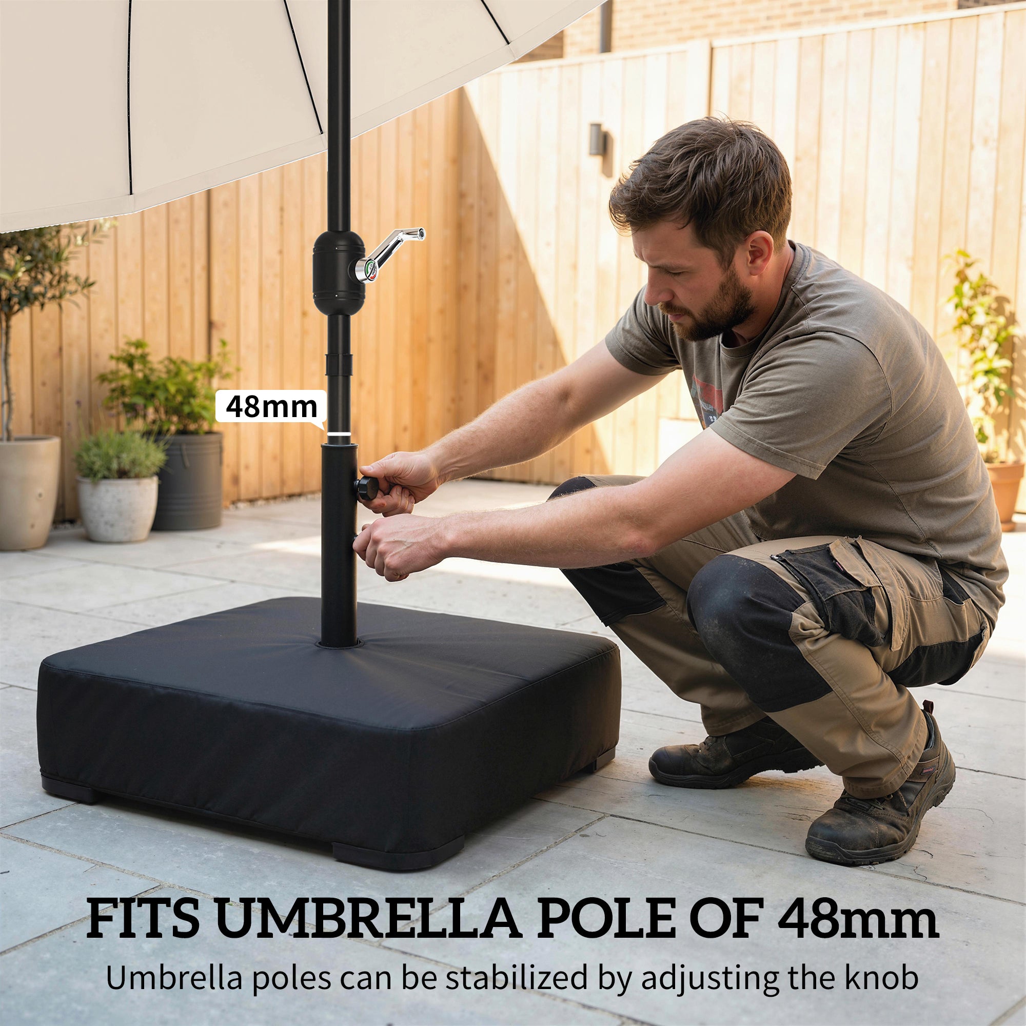 Outsunny Garden Parasol Base 80 kg Sand Filled Heavy Duty Stand for Cantilever Umbrellas and 48 mm Poles Black 