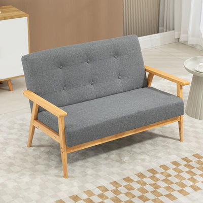 HOMCOM 2 Seater Sofa Modern Linen Fabric Upholstery Tufted Couch with Rubberwood Legs for Living Room and Kitchen, Dark Grey 