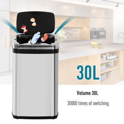 HOMCOM 30L Stainless Steel Motion Sensor Lid Bin - Silver Tone 