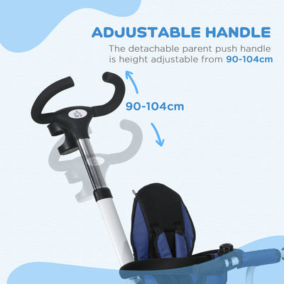 HOMCOM Metal Frame 6 in 1 Baby Push Tricycle with Parent Handle for 1-5 Years Old, Dark Blue 