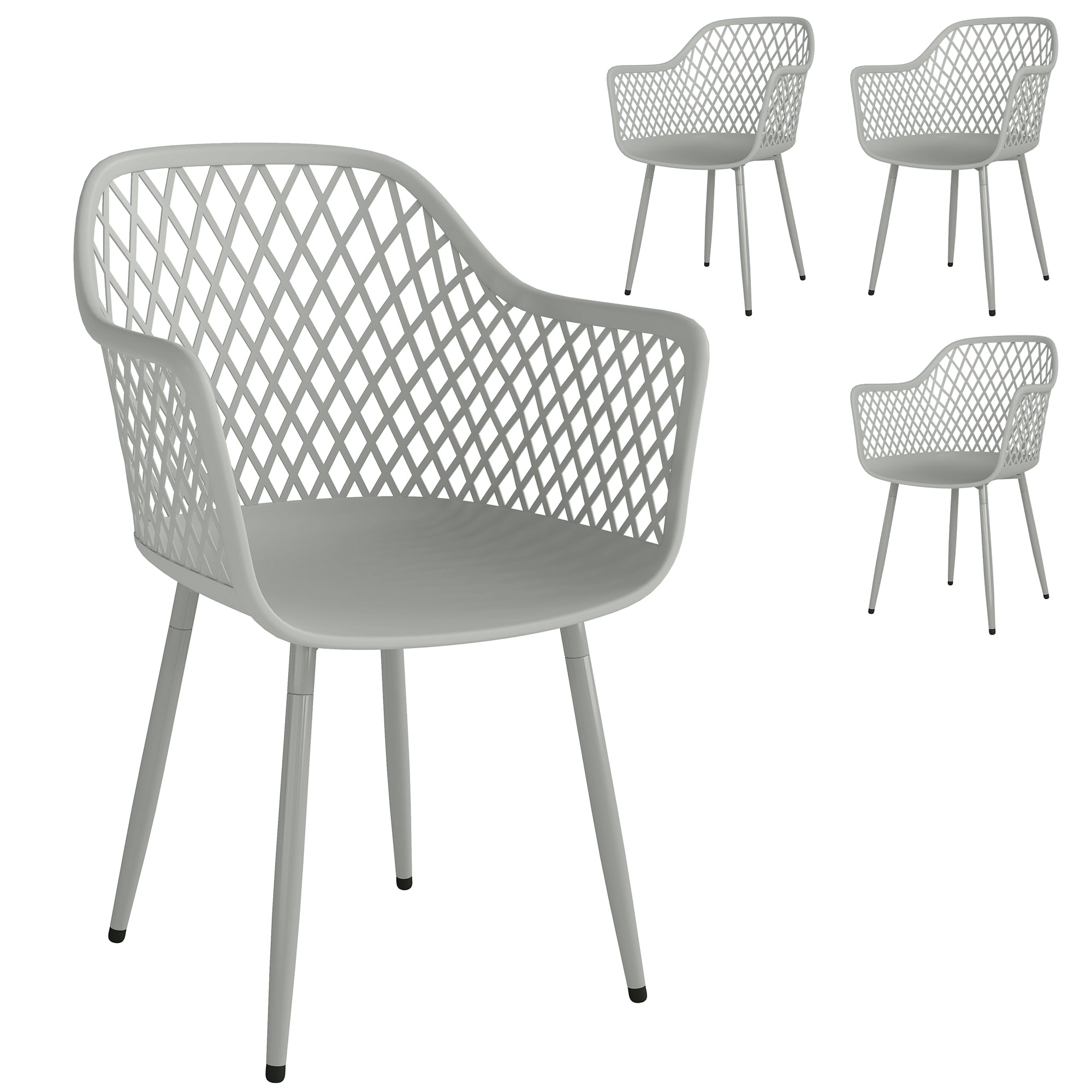 Outsunny Garden Chairs Set of 4, Garden Dining Chairs with Cut Out Diamond Back and Armrests for Patio, Balcony, Terrace, Grey 