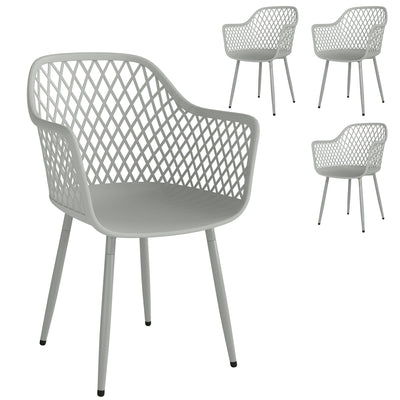 Outsunny Garden Chairs Set of 4, Garden Dining Chairs with Cut Out Diamond Back and Armrests for Patio, Balcony, Terrace, Grey 