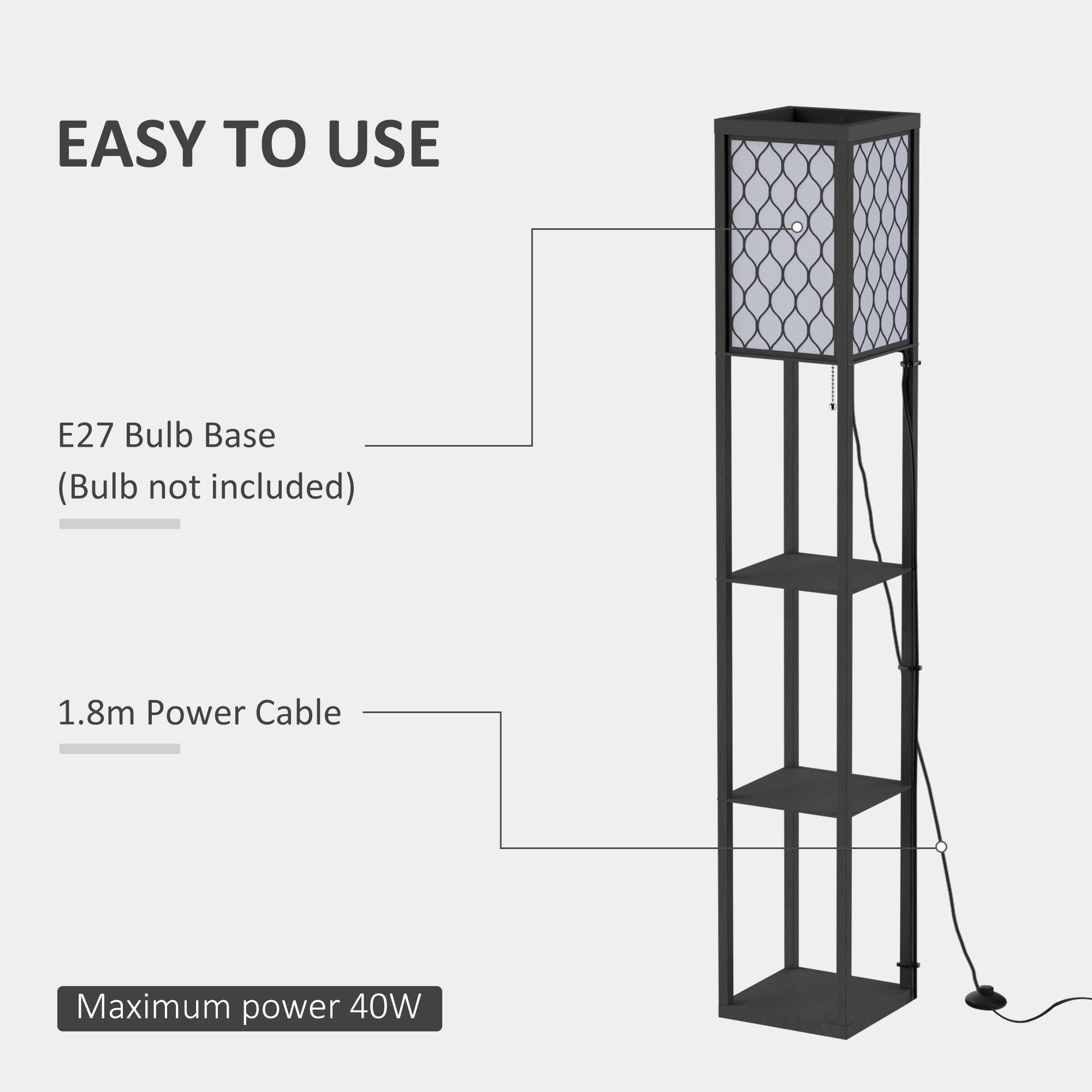 HOMCOM Three-Shelf Standing Lamps Set of 2 - Black 