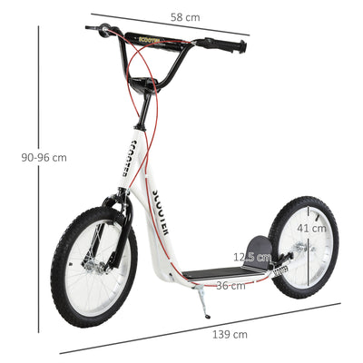HOMCOM Kick Scooters for Kids with Adjustable Height, Anti-Slip Deck, Dual Brakes, Rubber Tyres, for Boys and Girls Aged 5+ Years Old - White 