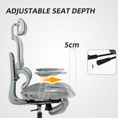 HOMCOM Executive Office Chair, Ergonomic Mesh High Back Desk Chair with Lumbar Support, Reclining Function, Swivel Computer Chair with 3D Armrest, Headrest, Footrest, Grey 