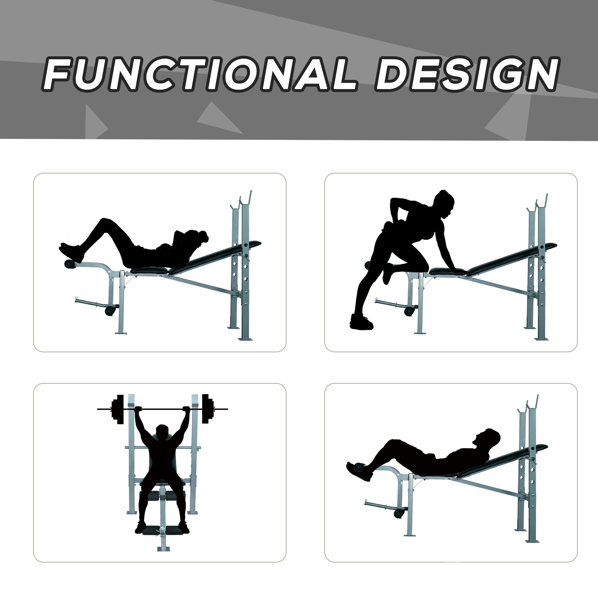 HOMCOM 4-Levels Adjustable Weight Bench Fitness Equipment with Barbell Rack-Black 
