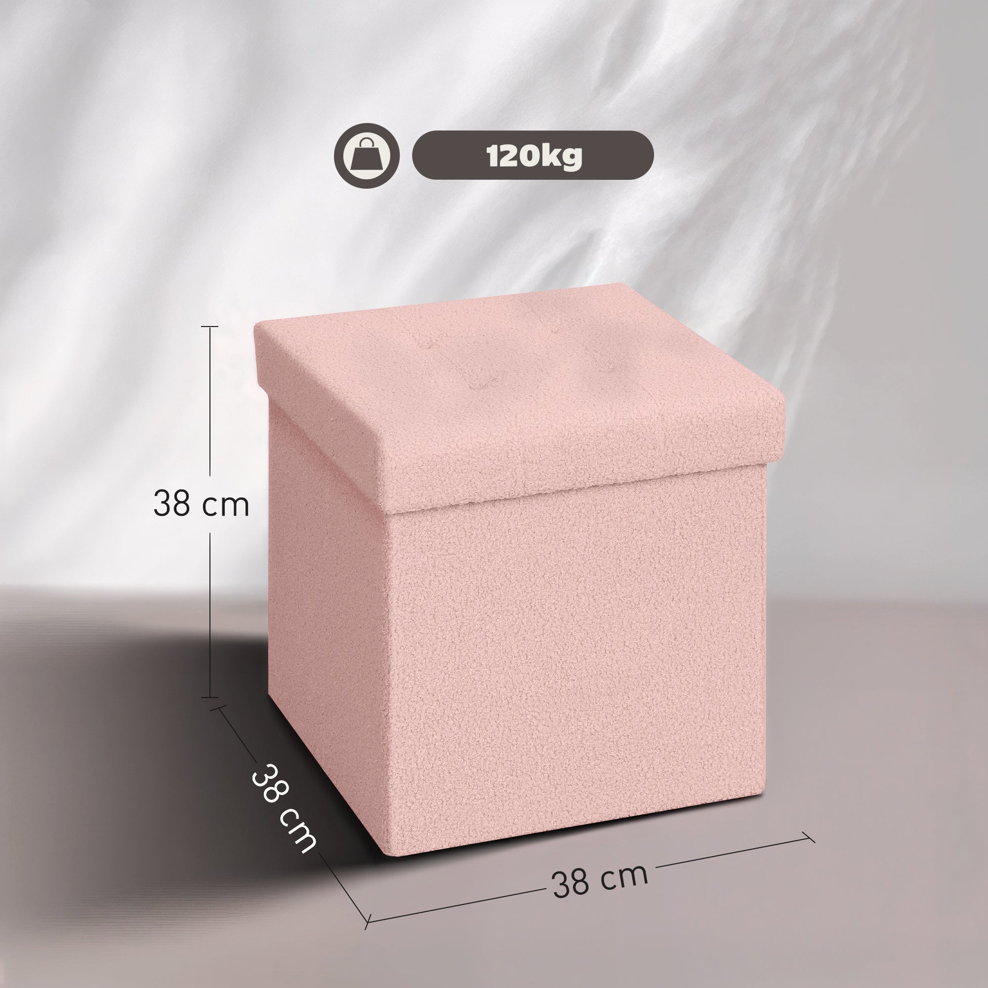 HOMCOM Foldable Sherpa Fleece Storage Ottoman - Pink