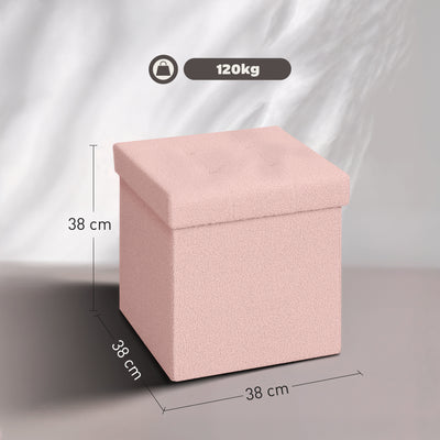 HOMCOM Foldable Sherpa Fleece Storage Ottoman - Pink 