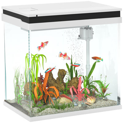 PawHut 26L Glass Fish Tank with Filter System, LED Lights, Water Pump, White 