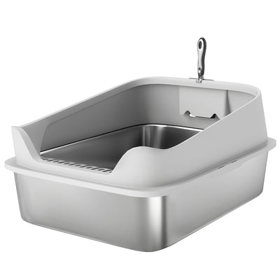 PawHut XXL Stainless Steel Cat Litter Box with High Sides, Metal Scoop, 70 x 50 x 30 cm 