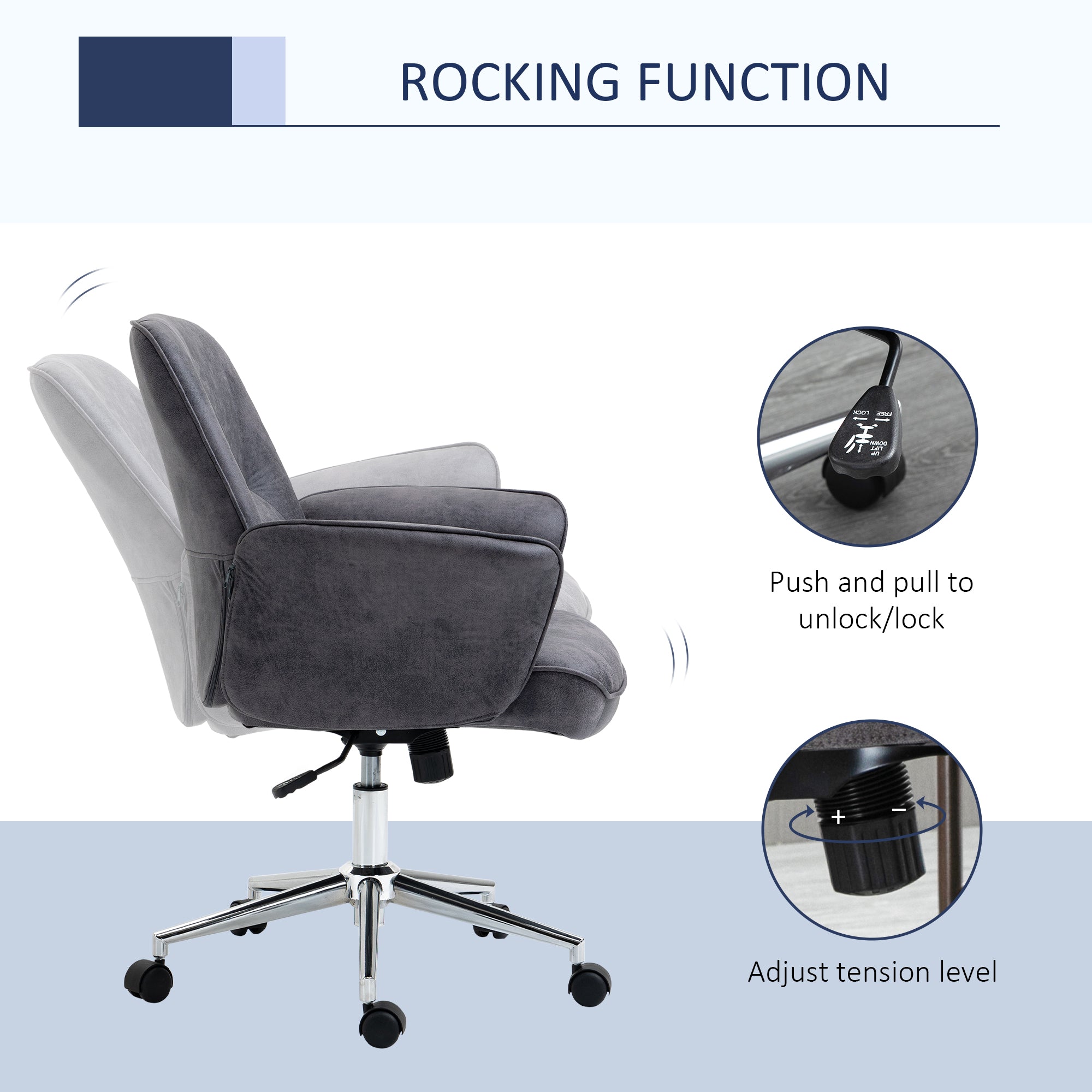 Vinsetto Swivel Computer Office Chair Mid Back Desk Chair for Home Study Bedroom,  Charcoal Grey 