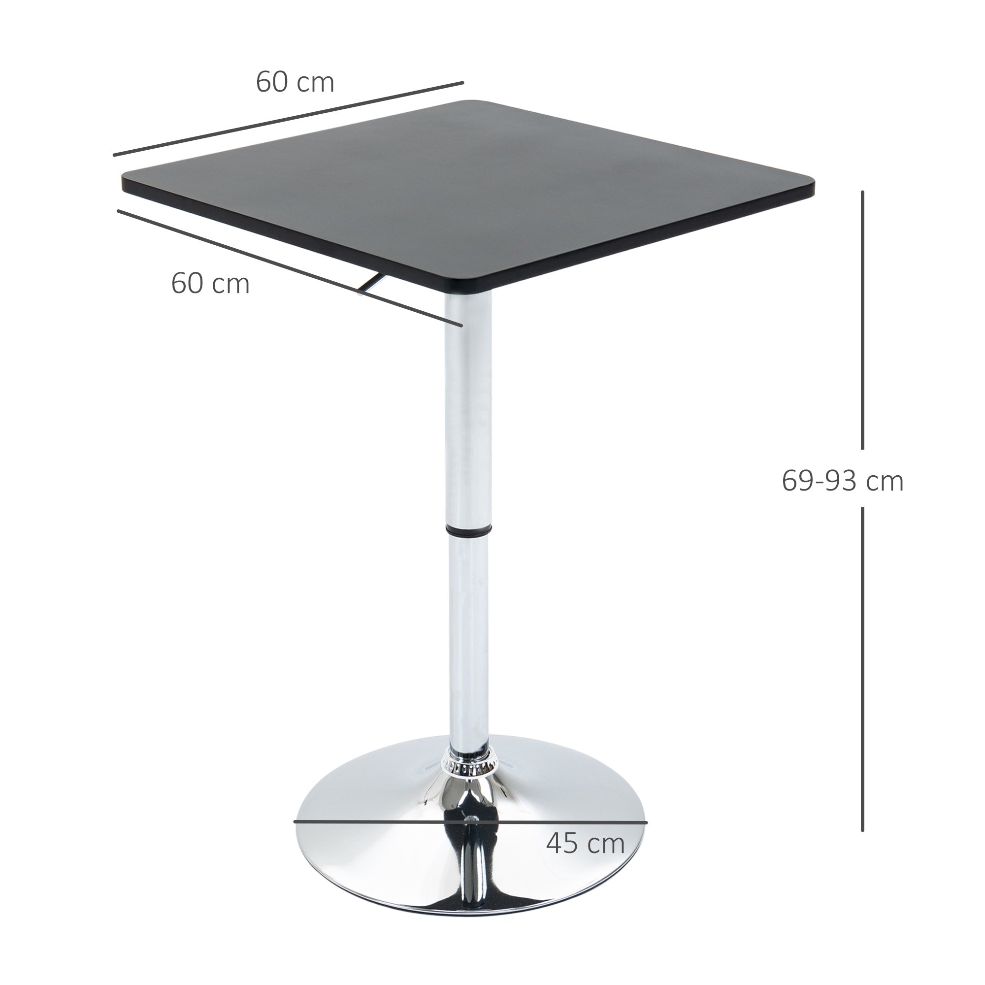 HOMCOM Modern Height Adjustable Counter Bar Table with 360° Swivel Tabletop and Electroplating Metal Base, Pub Desk for Living Room, Kitchen, Restaurant, Pub, Black and Silver 