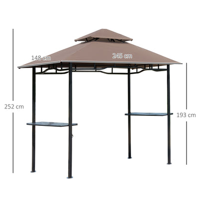 Outsunny 2.5M (8ft) New Double-Tier BBQ Gazebo Grill Canopy Barbecue Tent Shelter Patio Deck Cover - Coffee 