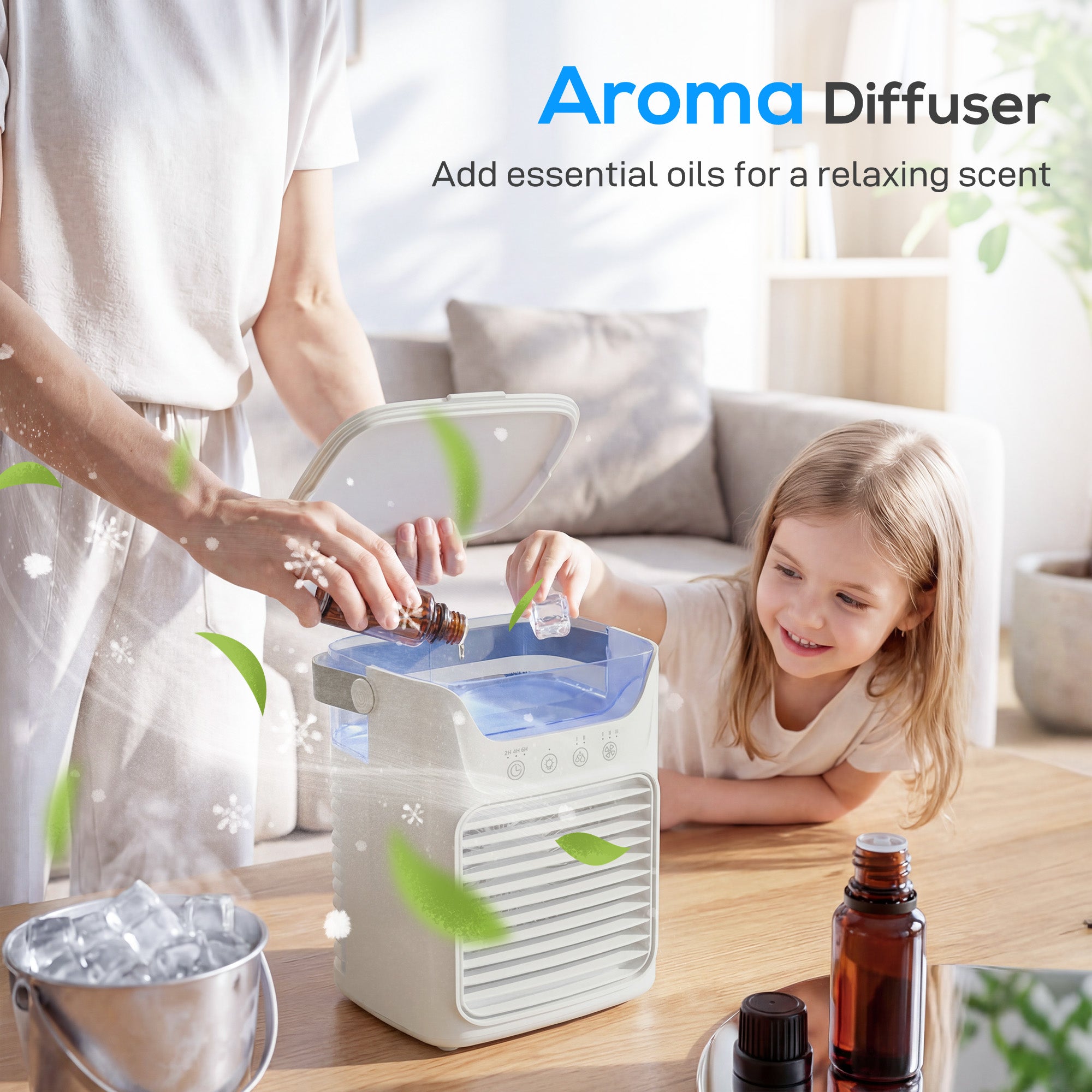 HOMCOM Air Cooler with Adjustable Head, Portable Air Conditioner with 3 Wind Speed, 2 Cool Mist, RGB Light, Grey 