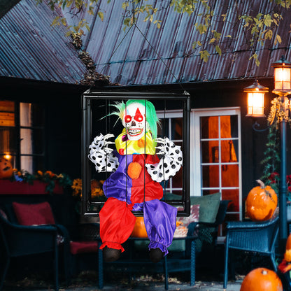 Outsunny Halloween Animated Hinging Clown in Cage with Glowing LED Eyes, Spooky Clown Scary Halloween Decorations, Battery Operated, Indoor Party Props