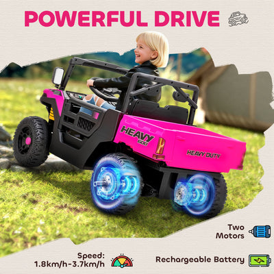 AIYAPLAY Kids Ride on Car, 12V Electric Kids UTV with Electric Dump Bed, 4-Wheel Suspension for 3-8 Years, Pink 