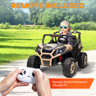 AIYAPLAY 24V 2 Seater Kids Electric Car with Remote Control, Suspension System,  Slow Start, 3 Speeds, for 3-8 Years, Khaki 