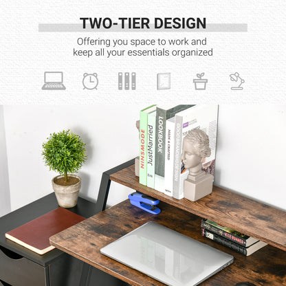 HOMCOM Writing Desk Computer Table Home Office PC Laptop Workstation Storage Shelf 84L x 45W cm Rustic Brown 