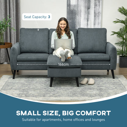 HOMCOM Corner Sofa with Reversible Chaise Lounge, Corduroy Fabric 3 Seater Sofa Settee for Living Room, L Shaped Couch with Scatter Back, Left/Right Hand, Charcoal Grey