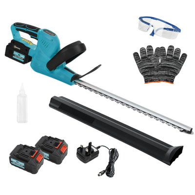 Outsunny Cordless Hedge Trimmer, Electric Hedge Cutter with 51cm Blade, Brushless Motor and 2 Batteries for Branches, Shrubs, Twigs, Blue 