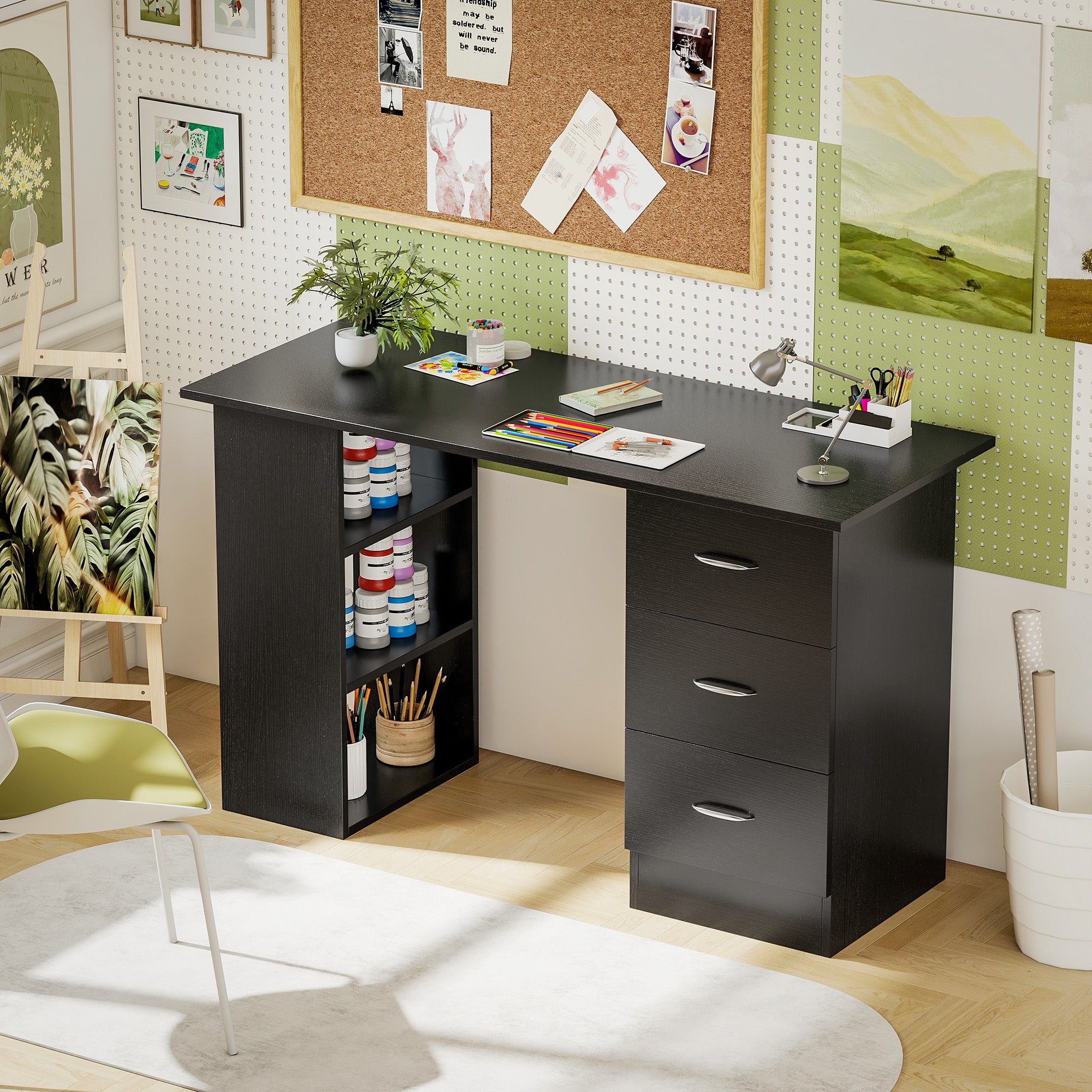 HOMCOM Computer Desk with Drawers, Home Office Desk, Writing Table, PC Workstation with 3 Storage Shelves for Working, Study, 120 x 49 x 72 cm, Black 