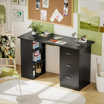 HOMCOM Computer Desk with Drawers, Home Office Desk, Writing Table, PC Workstation with 3 Storage Shelves for Working, Study, 120 x 49 x 72 cm, Black 