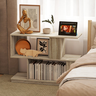 HOMCOM S-Shaped Side Table - Natural Wood Finish 