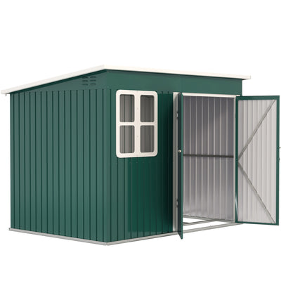 Outsunny 8.5 x 6ft Storage Shed Galvanised Steel Garden Shed, Metal Shed with Foundation Kit, Window, Lockable Wide Doors and Air Vents for Outdoor Patio, Green 