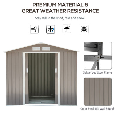 Outsunny 7ft x 4ft Lockable Garden Metal Storage Shed Storage Roofed Tool Metal Shed w/ Air Vents Steel Grey 