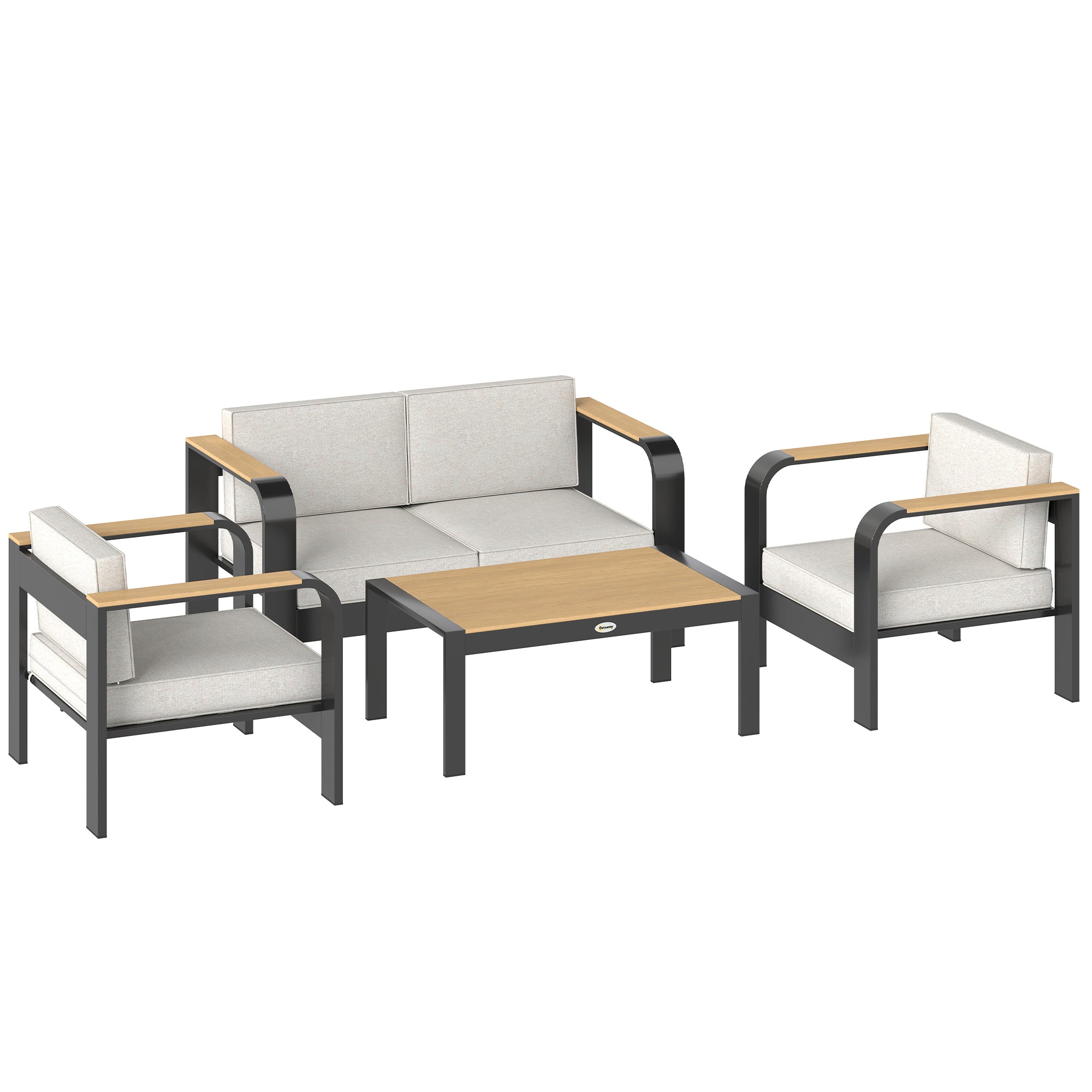 Outsunny 4 Seater Aluminium Garden Furniture Set, Olefin Cushions, Garden Sofa Set with Loveseat, Armchairs, Table, Beige 