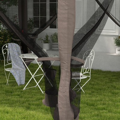 Outsunny 3.25 x 3.25m Deluxe Metal Gazebo, with Curtains - Brown and Grey 