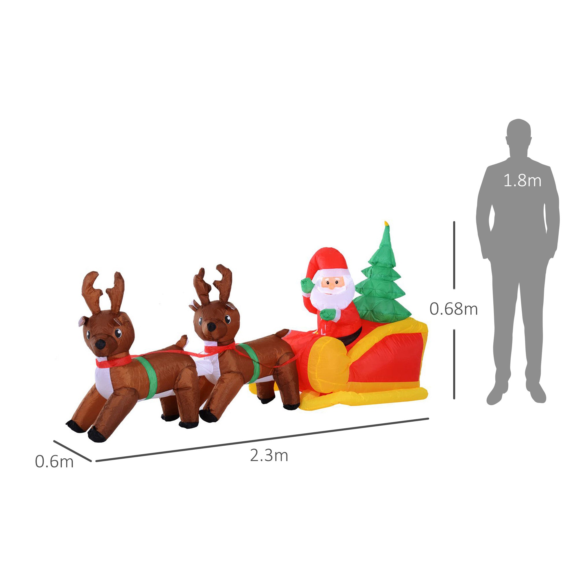 HOMCOM Large Self-inflating Inflatable Xmas Santa Claus Sledge Sleigh w/Reindeer LED Outdoor Blow Up Christmas Decoration 