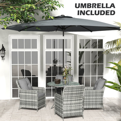 Outsunny 4 Seater Rattan Dining Set with Parasol & Cushions - Mixed Grey 