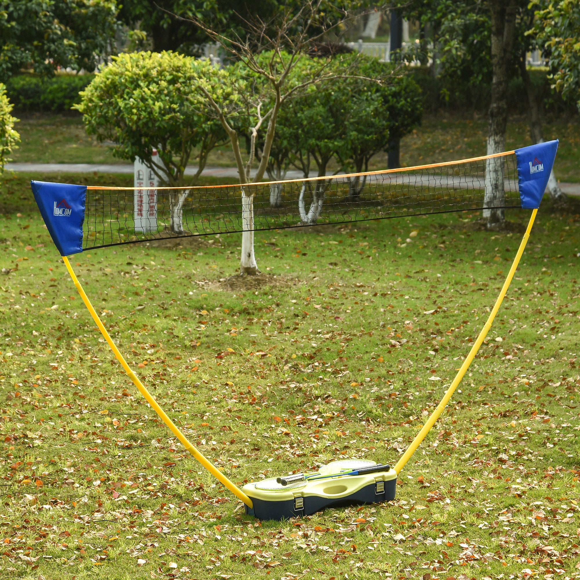 HOMCOM Portable Folding Badminton Net Set with 4 Badminton Rackets and 2 Nylon Shuttlecocks, for Adults Kids Indoor Outdoor Exercise Training 
