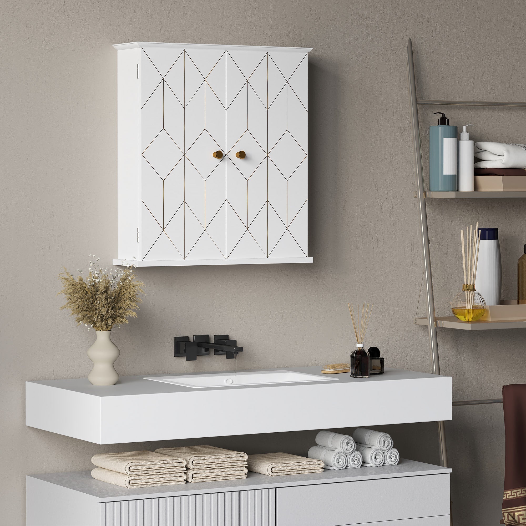 HOMCOM Bathroom Cabinet Wall Mounted, Bathroom Wall Cabinet Medicine Cabinet with 2 Doors, Adjustable Shelf, White 
