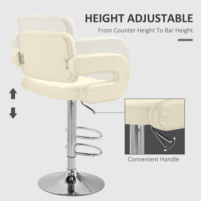 HOMCOM PU Leather Upholstered Swivel Bar Stool, Height Adjustable with Back, Armrest, Footrest, Beige 