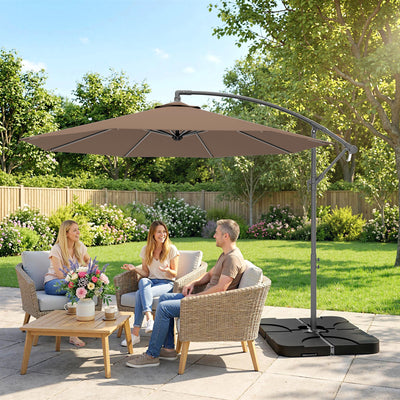 Outsunny 3m Overhanging Parasol, with Base, Weights and Cover - Coffee 