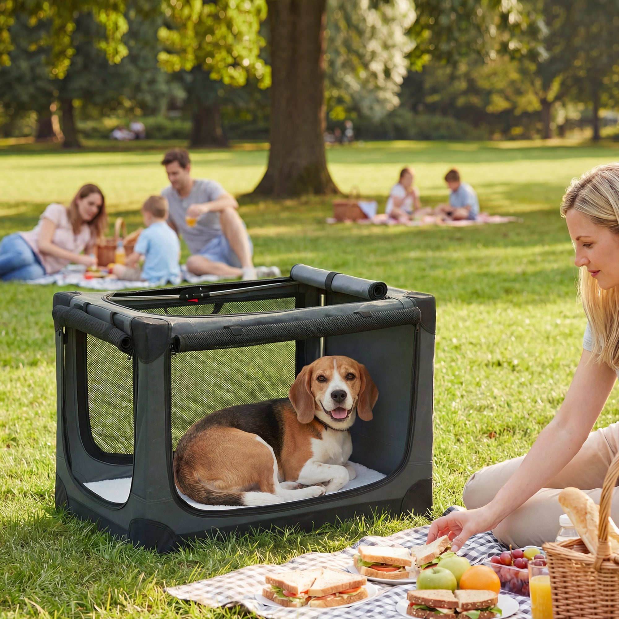 PawHut Soft Dog Crate Pet Travel Crate 76 x 54 x 54 cm with Removable Pad Mesh Window Army Green 