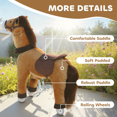 AIYAPLAY Ride On Horse, Plush Walking Horse Toy with Wheels and Saddle for Ages 3-5 Years Old, Brown 