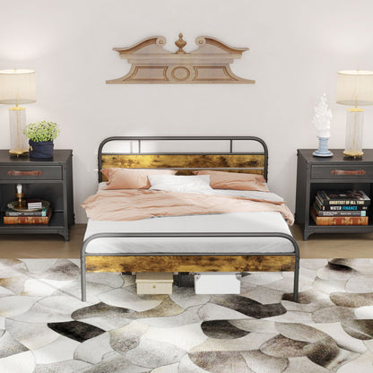 HOMCOM Industrial-Style King Bed Frame - Black/Brown 