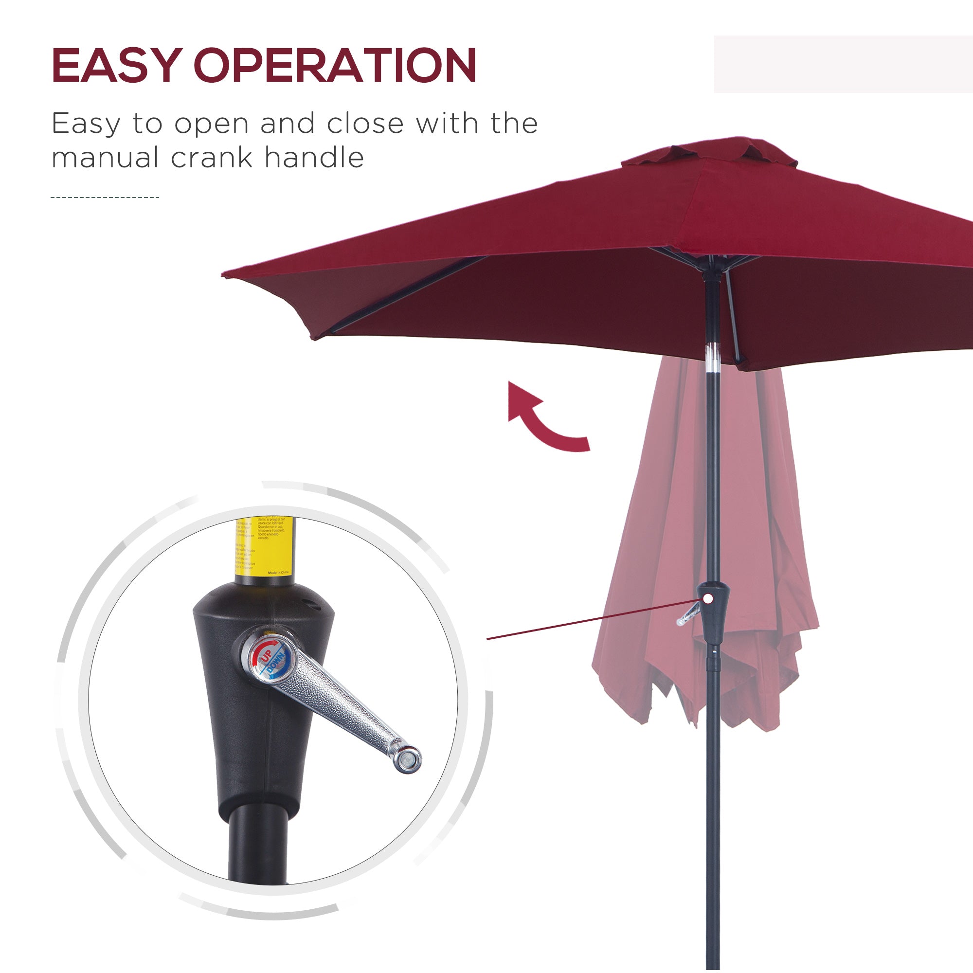 Outsunny 2.6M Garden Parasol Umbrella with Tilt and Crank, Outdoor Sun Parasol Sunshade Shelter with Aluminium Frame, Wine Red 