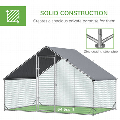 PawHut Chicken Run Galvanised Walk-in Chicken Coop Hen Poultry House Cage Rabbit Hutch Pet Playpen Garden w/ Water-Resist Cover, 3 x 2 x 2m 