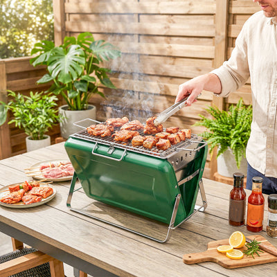 Outsunny Charcoal BBQ Grill Portable Stainless Steel Barbecue with Tilting Grate for Camping Picnic Garden Dark Green 