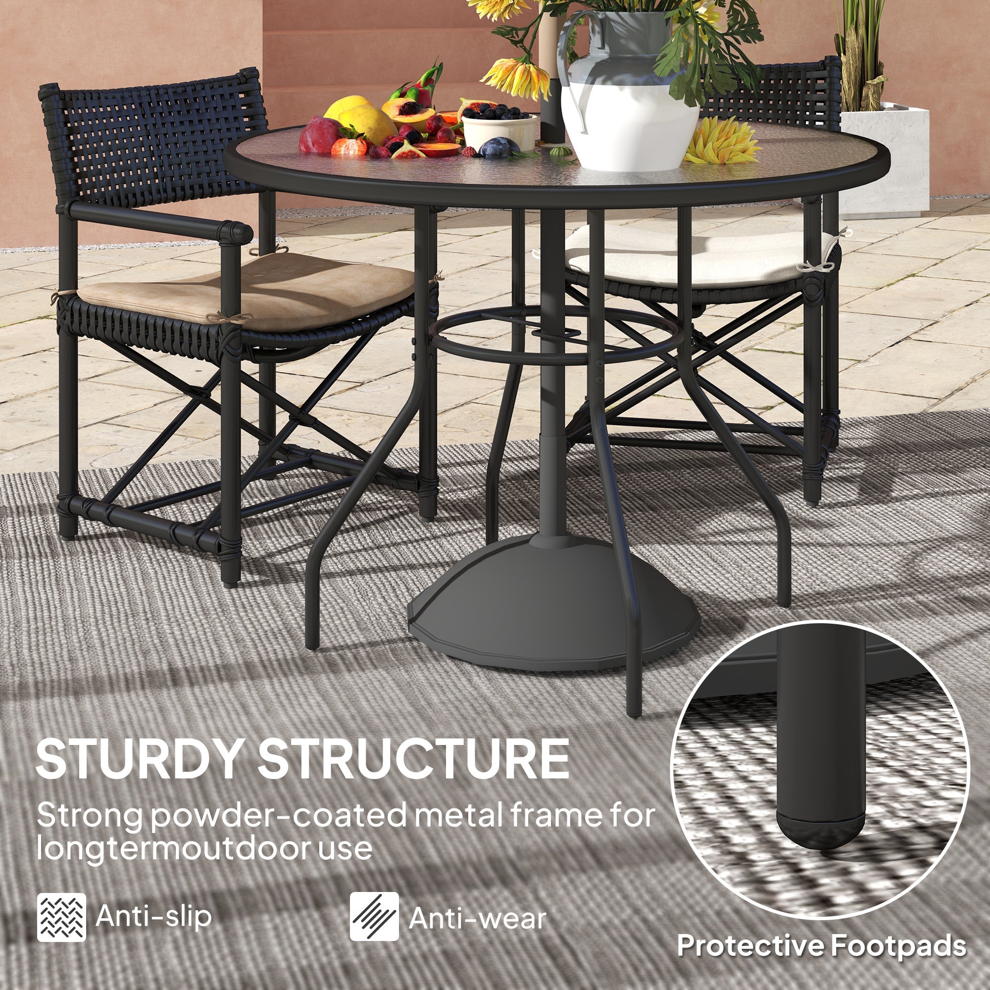 Outsunny Glass-Top Garden Table, with Parasol Hole - Black 